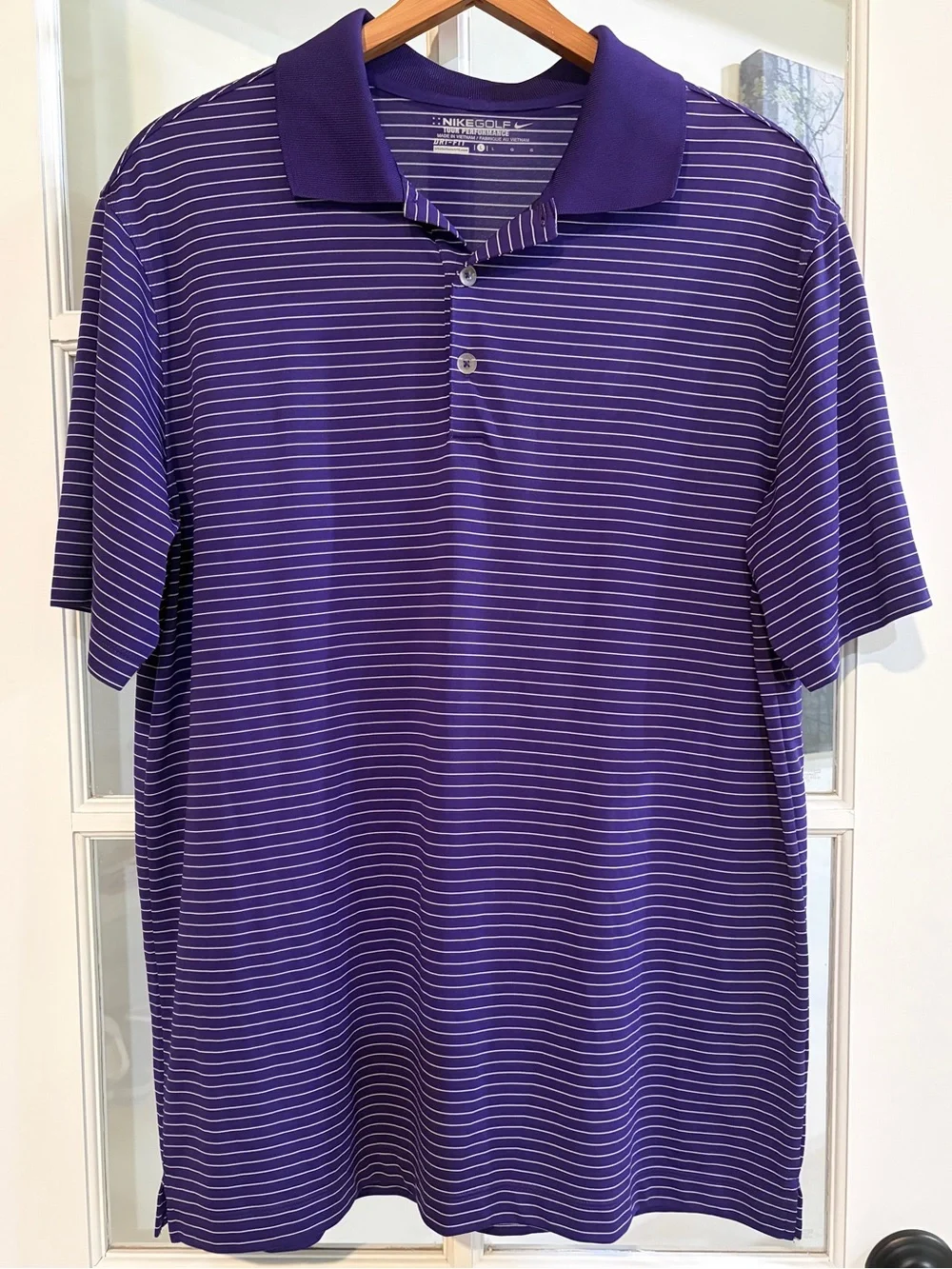 Nike Golf Tour Performance Dri-Fit Purple Stripe Polo Shirt Men’s Athletic Large